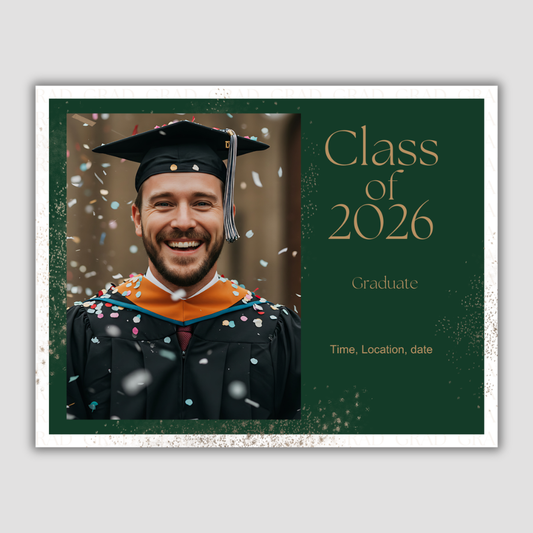 Graduation Invitation Postcard (Green & Gold)