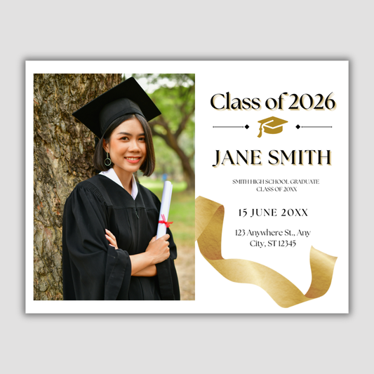 Graduation Invitation Postcard (Gold & White)