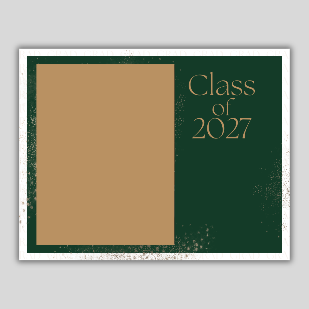 Graduation Invitation Postcard (Green & Gold)