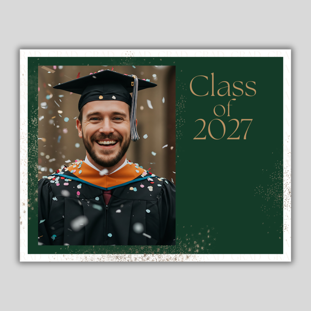 Graduation Invitation Postcard (Green & Gold)