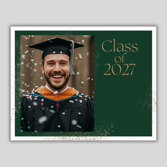 Graduation Invitation Postcard (Green & Gold)