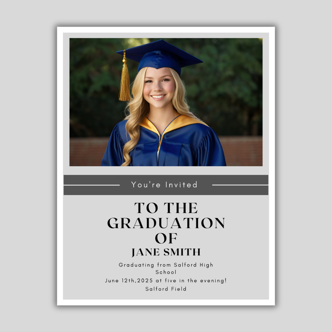 Graduation Invitation Gray and White