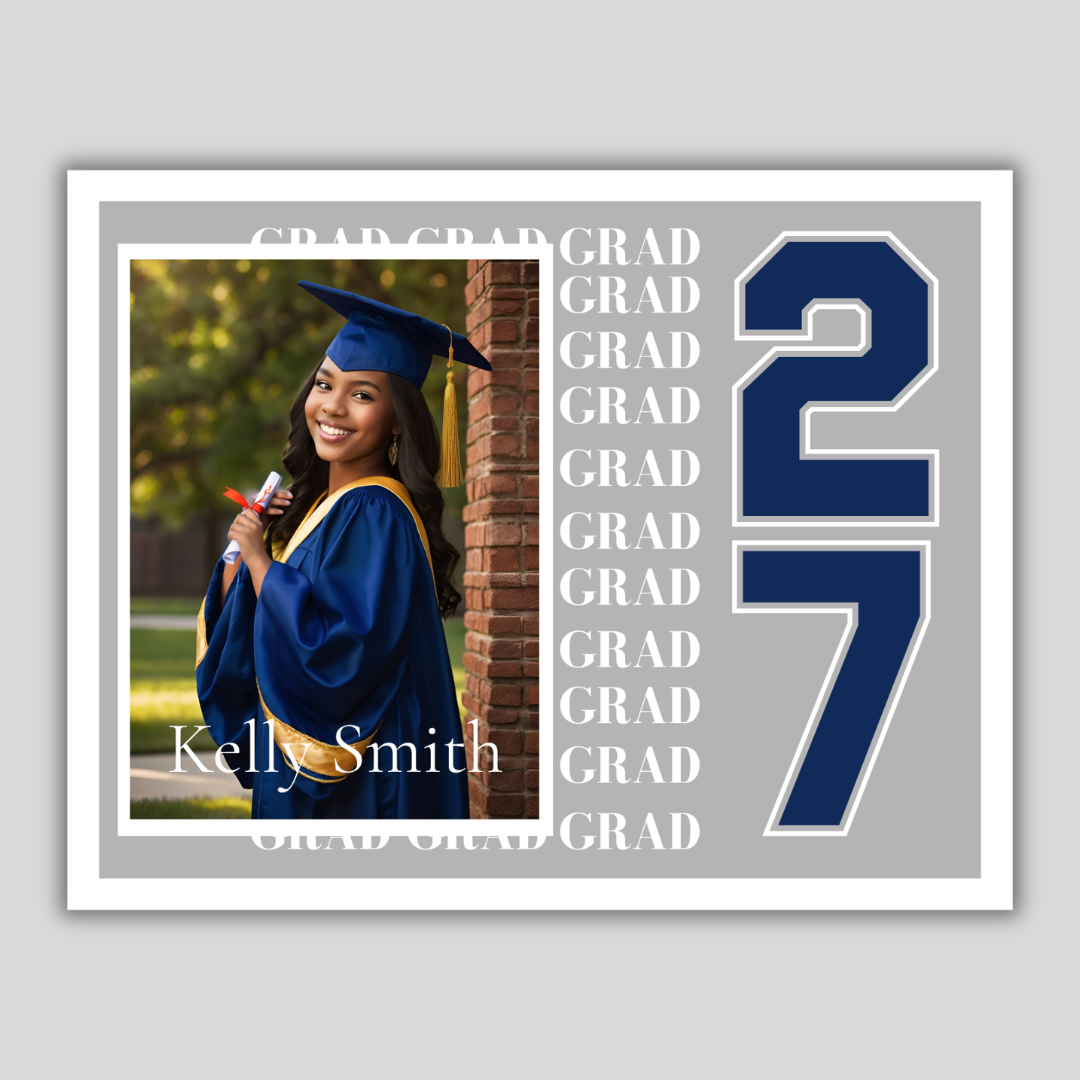 Graduation Invitation Postcard (Gray & Blue Grad)